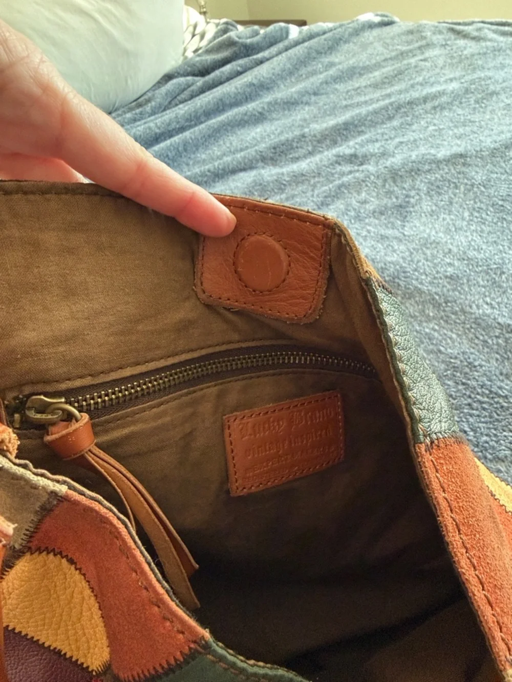 Lucky Brand Y2K vintage leather and suede multicolor patchwork hobo shoulder bag - Picture 9 of 11
